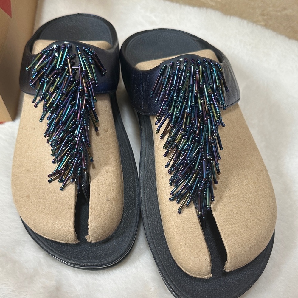 Fitflop Black and Tan Beaded Sandals